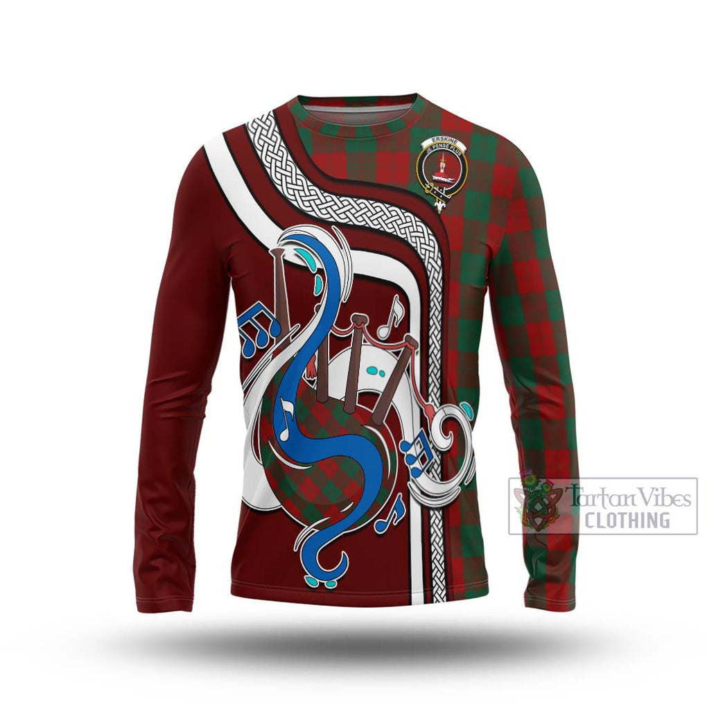 Tartan Vibes Clothing Erskine Tartan Long Sleeve T-Shirt with Epic Bagpipe Style