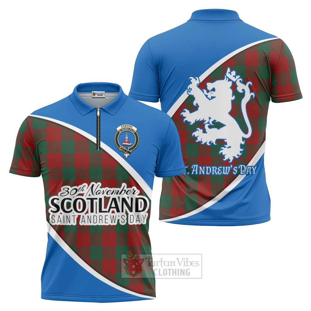 Tartan Vibes Clothing Erskine Family Crest Tartan Zipper Polo Shirt Celebrate Saint Andrew's Day in Style