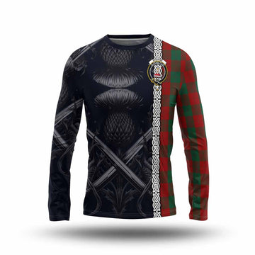 Erskine Tartan Long Sleeve T-Shirt with Family Crest Cross Sword Thistle Celtic Vibes