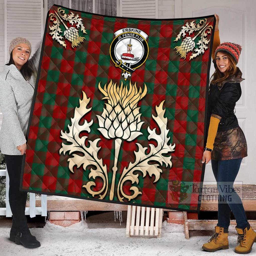 Tartan Vibes Clothing Erskine Tartan Quilt with Family Crest and Golden Thistle Style