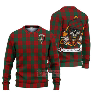 Erskine Tartan Ugly Sweater with Family Crest and Bearded Skull Holding Bottles of Whiskey