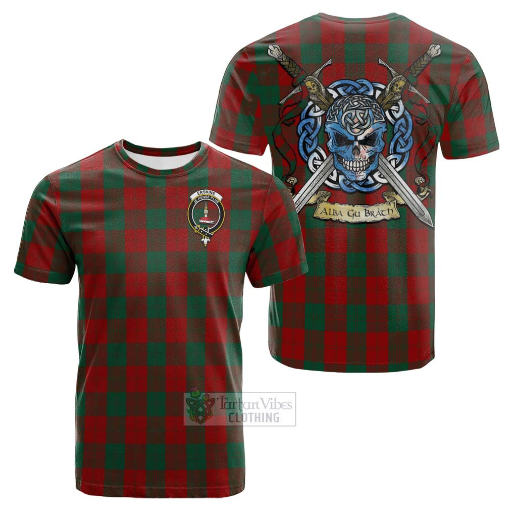 Tartan Vibes Clothing Erskine Tartan Cotton T-shirt with Family Crest Celtic Skull Style