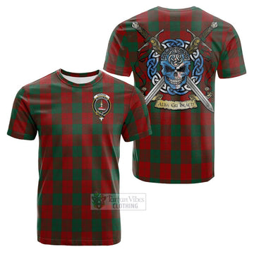 Erskine Tartan Cotton T-shirt with Family Crest Celtic Skull Style