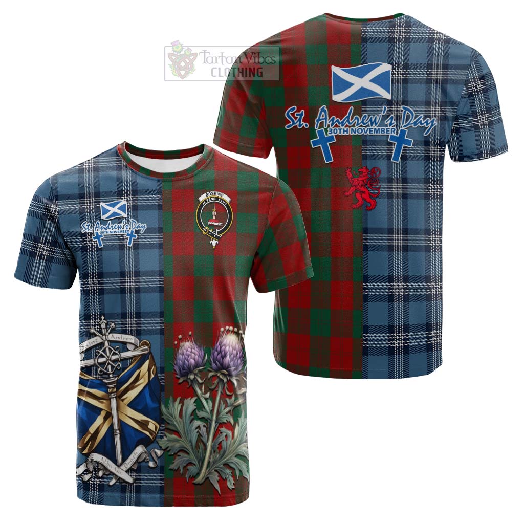 Tartan Vibes Clothing Erskine Tartan Cotton T-shirt Happy St. Andrew's Day Half Tartan Style