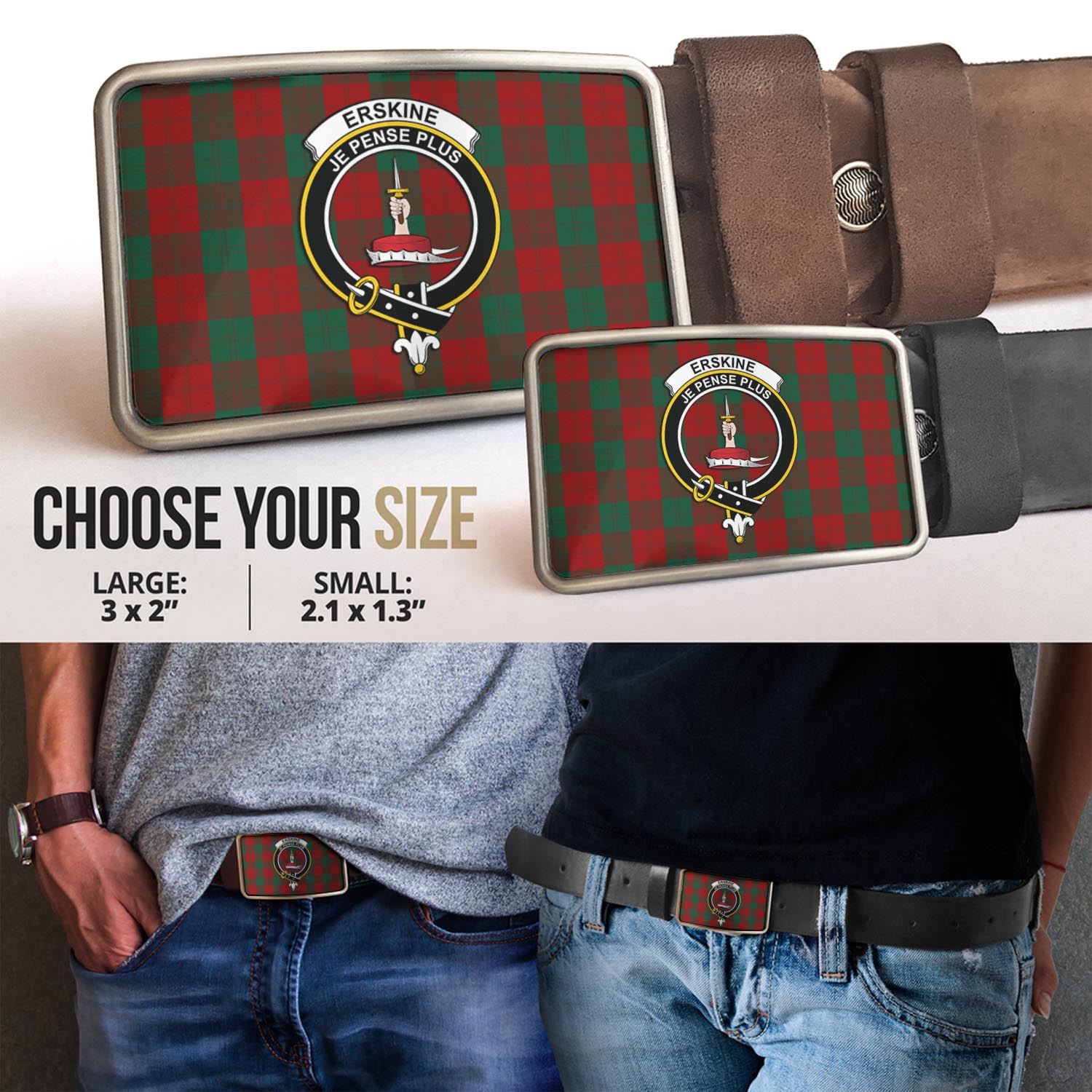 Erskine Tartan Belt Buckles with Family Crest - Tartanvibesclothing