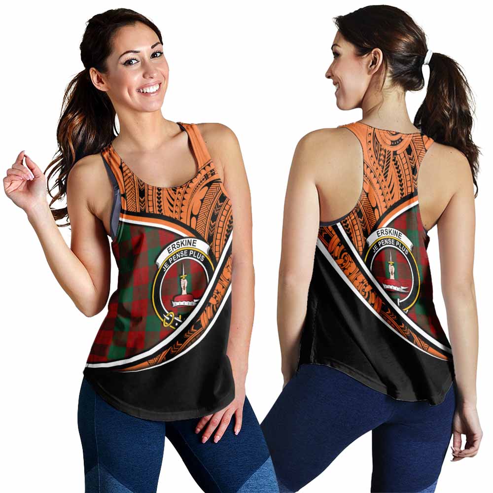 Tartan Vibes Clothing Erskine Crest Tartan Women's Racerback Tanks with Maori Tattoo Style - Orange Version