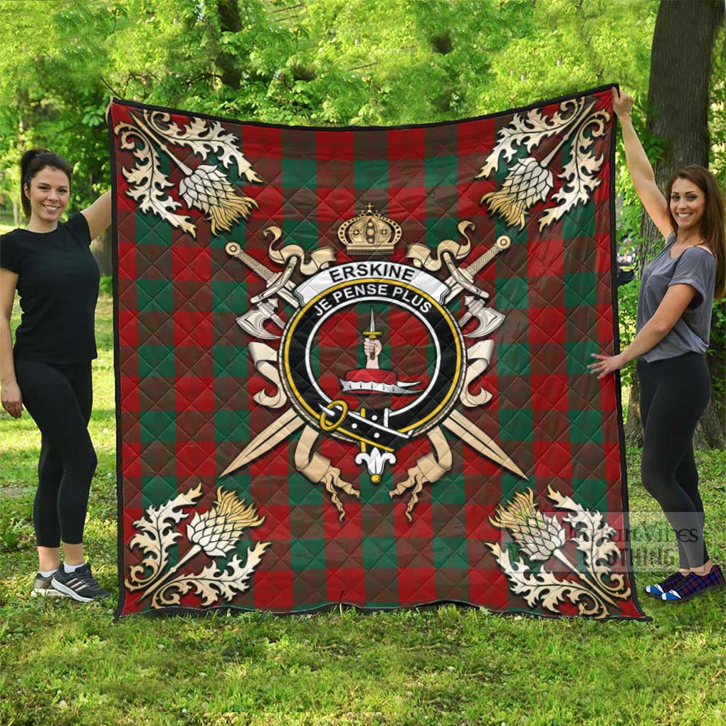 Tartan Vibes Clothing Erskine Tartan Quilt with Family Crest and Scottish Golden Courage Shield