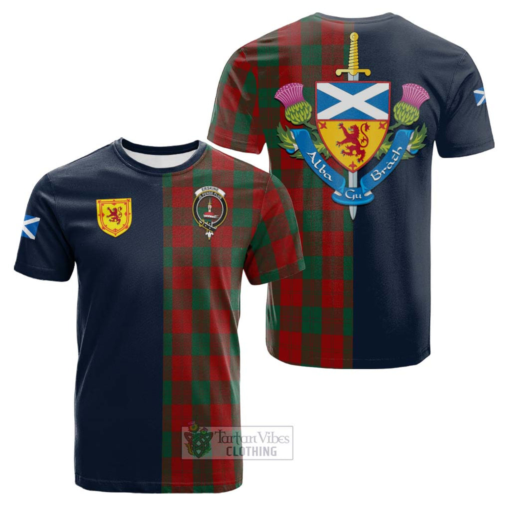 Tartan Vibes Clothing Erskine Tartan Cotton T-shirt with Scottish Lion Royal Arm Half Style