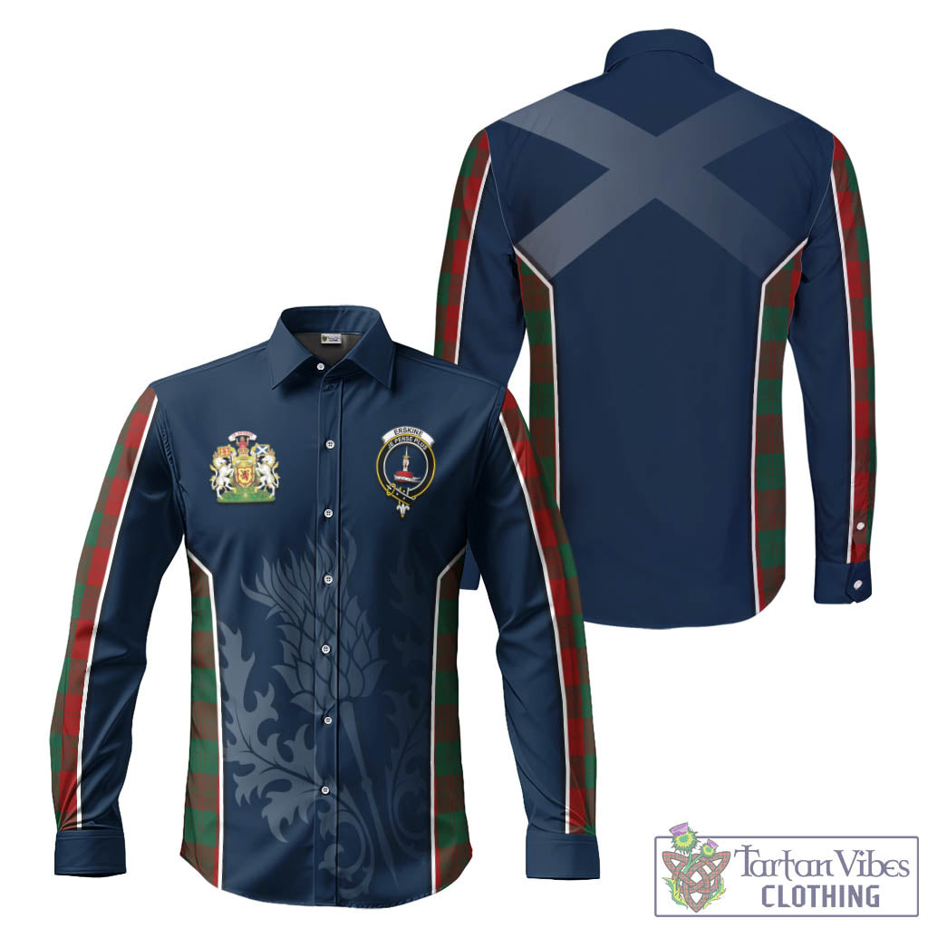 Tartan Vibes Clothing Erskine Tartan Long Sleeve Button Up Shirt with Family Crest and Scottish Thistle Vibes Sport Style