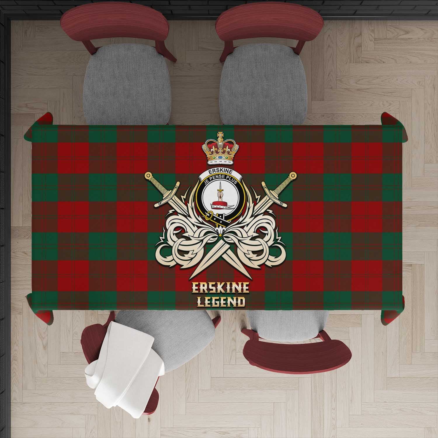 Tartan Vibes Clothing Erskine Tartan Tablecloth with Clan Crest and the Golden Sword of Courageous Legacy