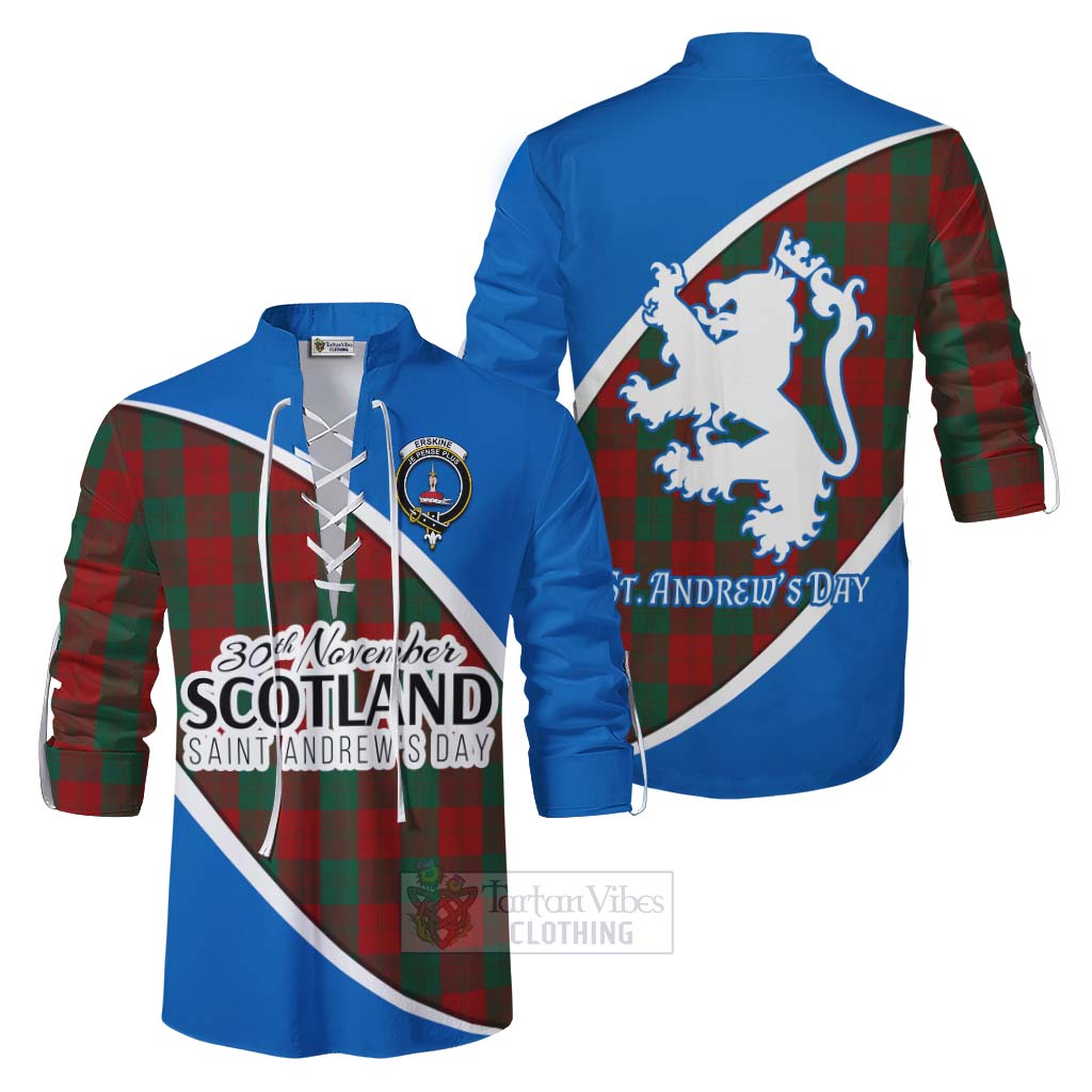 Tartan Vibes Clothing Erskine Family Crest Tartan Ghillie Kilt Shirt Celebrate Saint Andrew's Day in Style