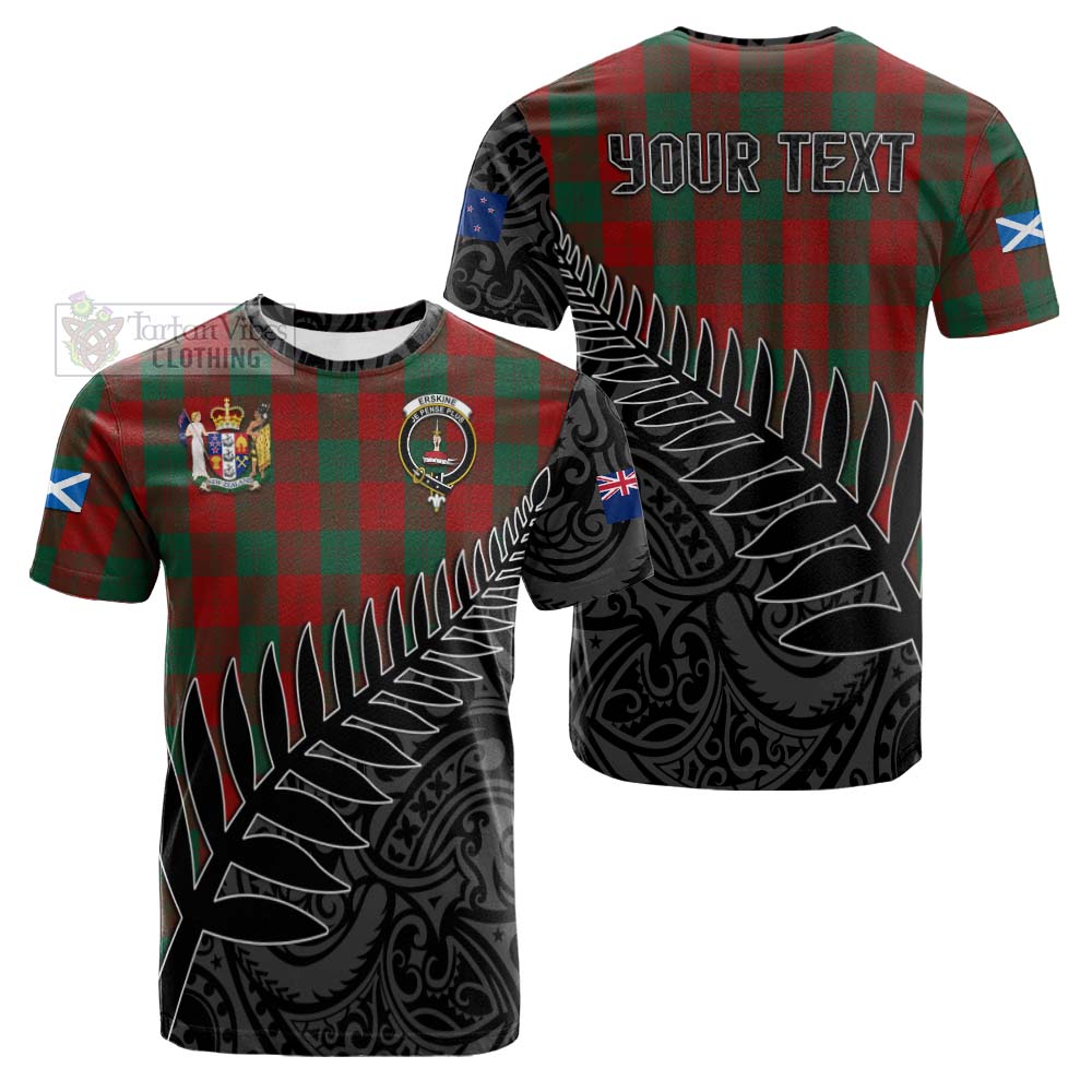 Tartan Vibes Clothing Erskine Crest Tartan Cotton T-shirt with New Zealand Silver Fern Half Style