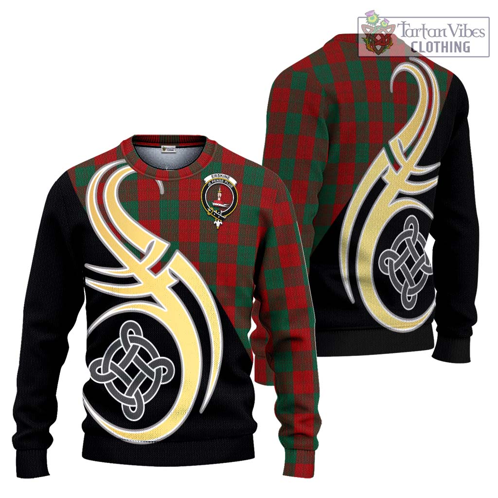 Erskine Tartan Knitted Sweater with Family Crest and Celtic Symbol Style Unisex - Tartan Vibes Clothing