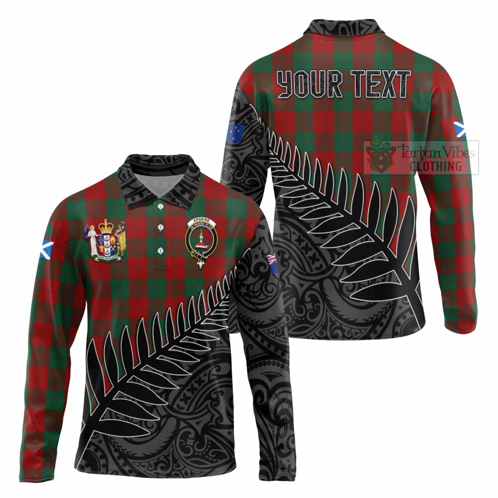 Tartan Vibes Clothing Erskine Crest Tartan Long Sleeve Polo Shirt with New Zealand Silver Fern Half Style