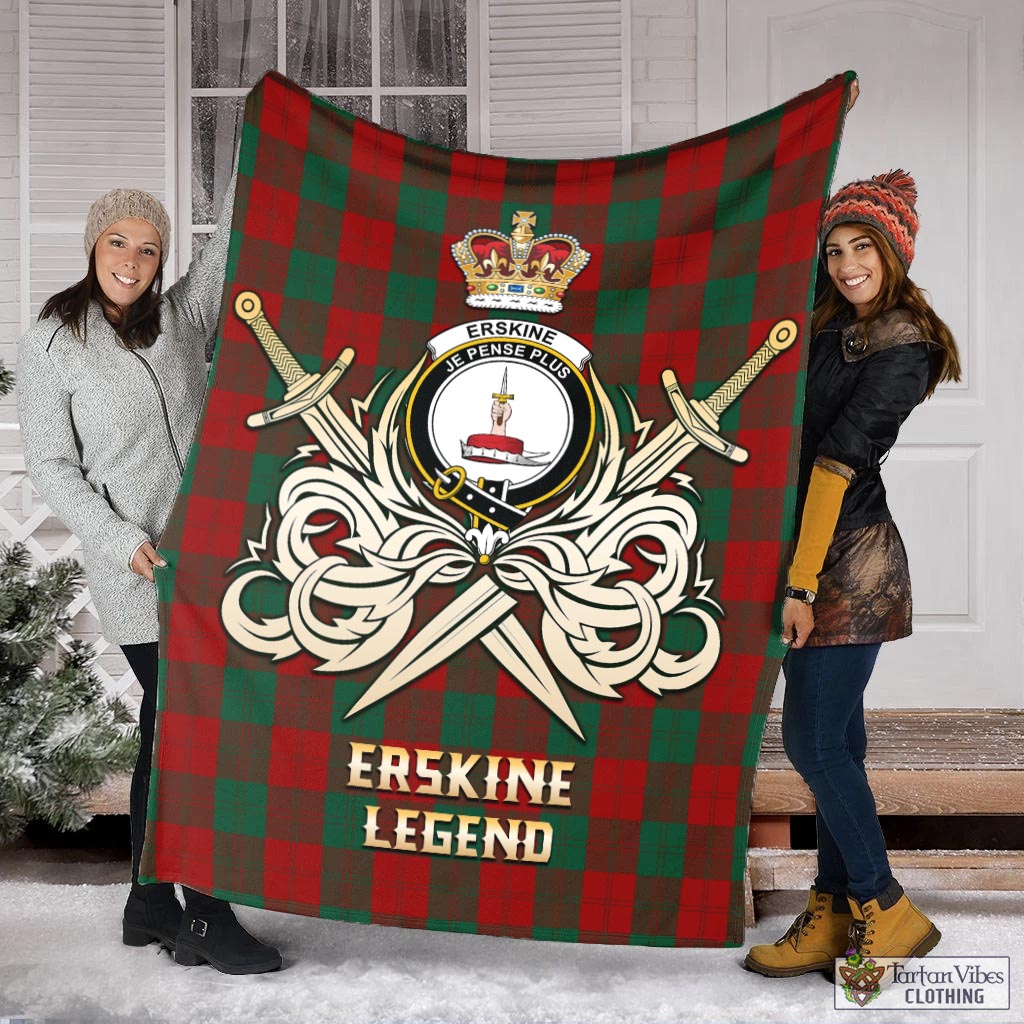 Tartan Vibes Clothing Erskine Tartan Blanket with Clan Crest and the Golden Sword of Courageous Legacy