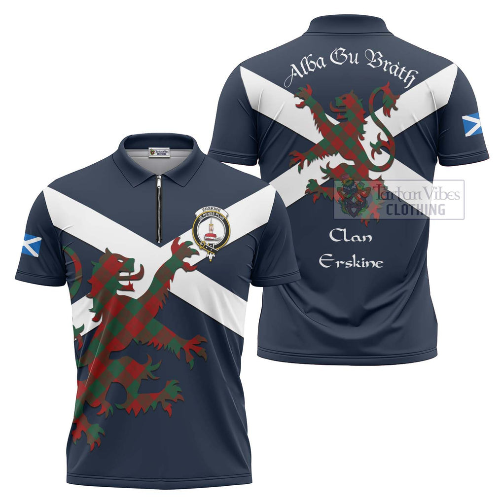 Tartan Vibes Clothing Erskine Tartan Lion Rampant Zipper Polo Shirt – Proudly Display Your Heritage with Alba Gu Brath and Clan Name