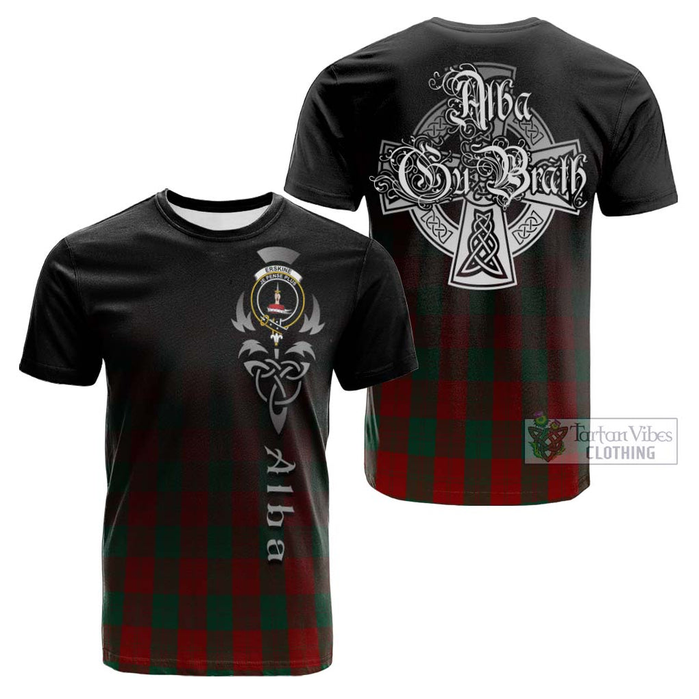 Tartan Vibes Clothing Erskine Tartan Cotton T-shirt Featuring Alba Gu Brath Family Crest Celtic Inspired