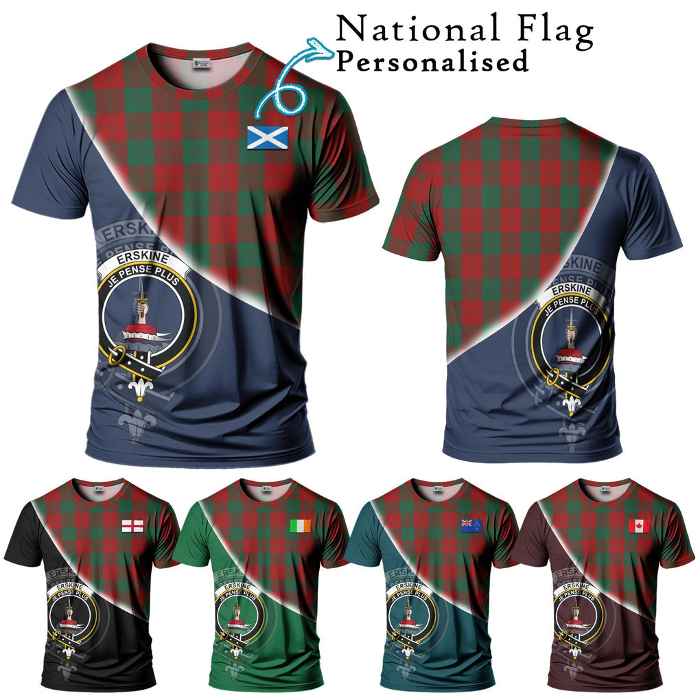 Erskine Tartan T-Shirt with Personalised National Flag and Family Crest Half Style Kid's Shirt - Tartanvibesclothing Shop