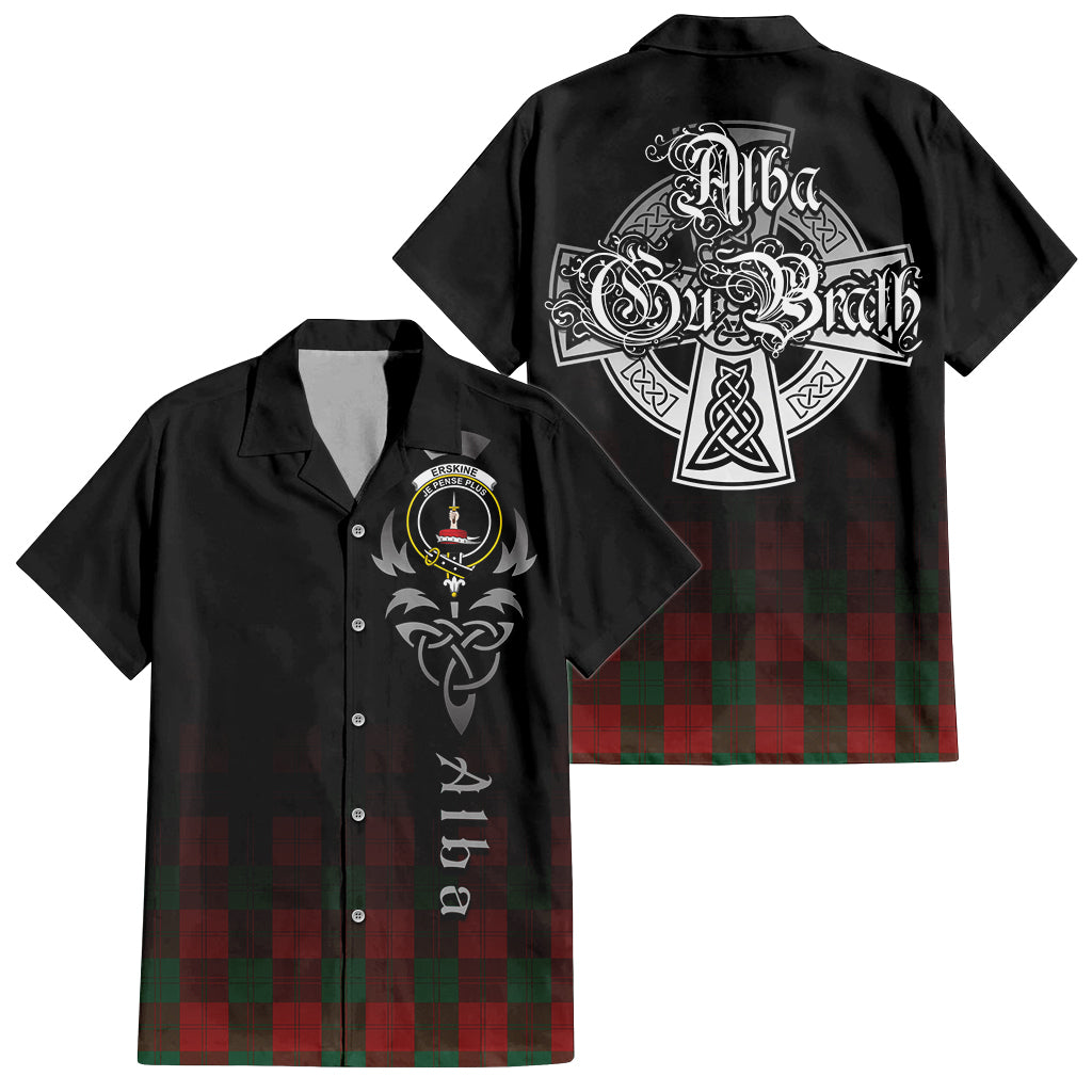 Tartan Vibes Clothing Erskine Tartan Short Sleeve Button Up Featuring Alba Gu Brath Family Crest Celtic Inspired