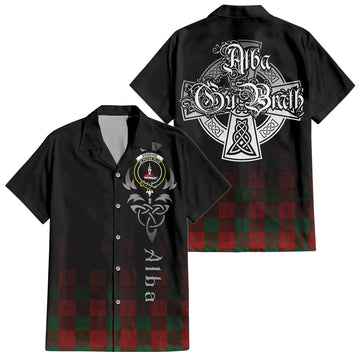 Erskine Tartan Short Sleeve Button Up Shirt Featuring Alba Gu Brath Family Crest Celtic Inspired