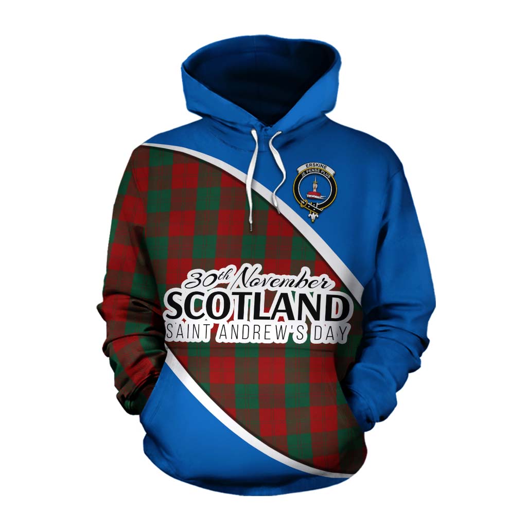 Tartan Vibes Clothing Erskine Family Crest Tartan Cotton Hoodie Celebrate Saint Andrew's Day in Style