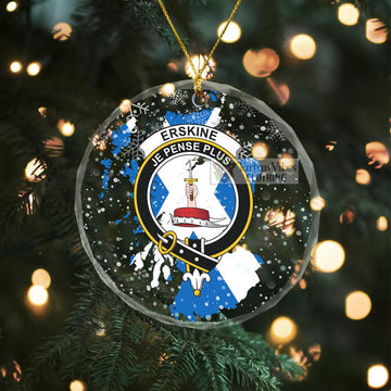 Erskine Clan Crest Christmas Glass Ornament with Scotland Map