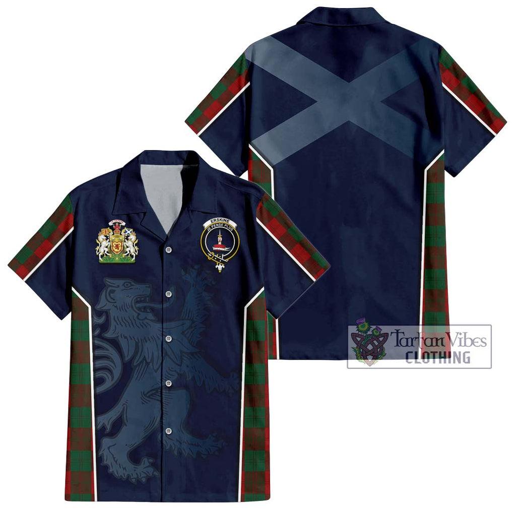 Erskine Tartan Short Sleeve Button Shirt with Family Crest and Lion Rampant Vibes Sport Style Kid - Tartan Vibes Clothing