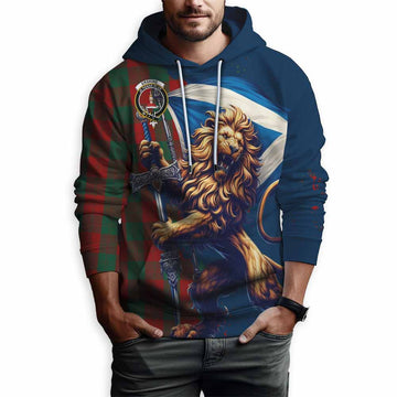 Erskine Tartan Family Crest Hoodie with Scottish Majestic Lion