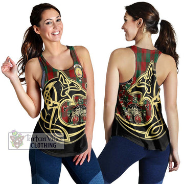 Erskine Tartan Women's Racerback Tanks with Family Crest Celtic Wolf Style