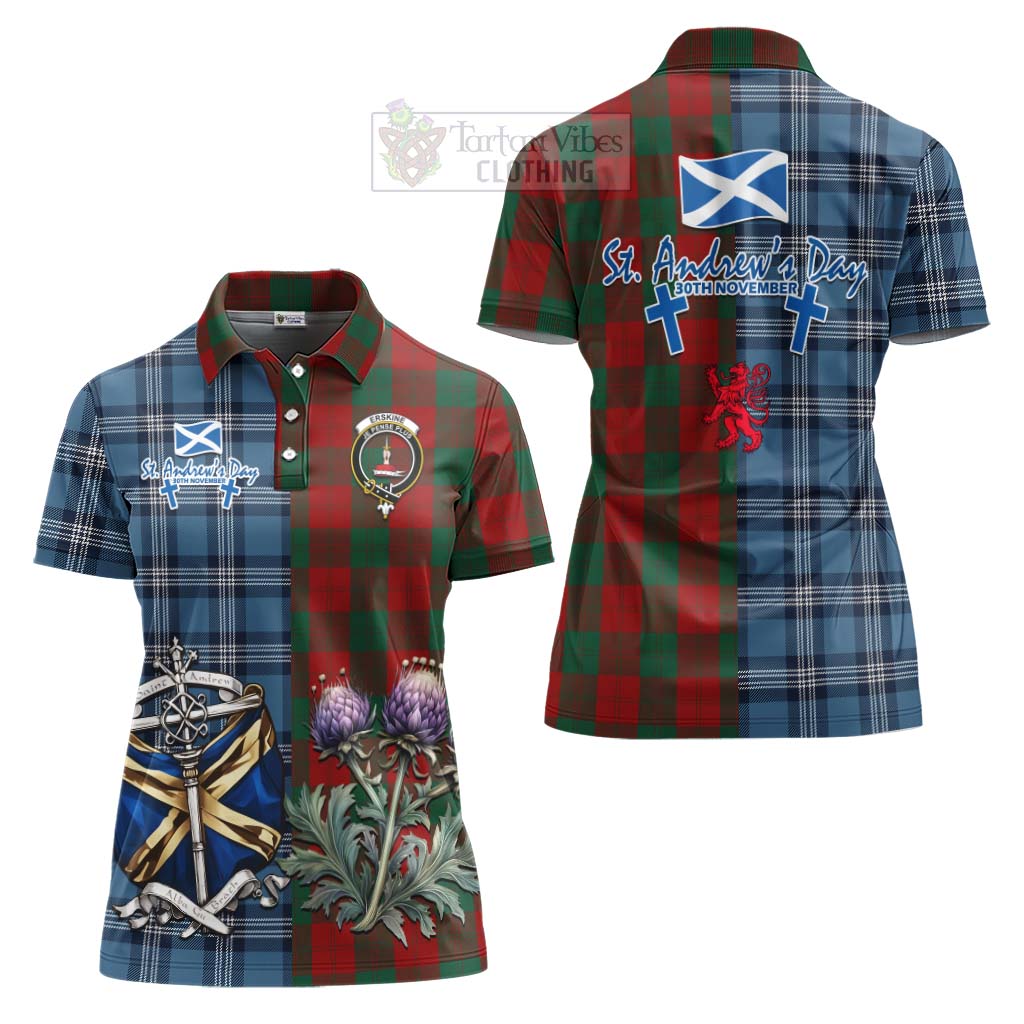 Tartan Vibes Clothing Erskine Tartan Women's Polo Shirt Happy St. Andrew's Day Half Tartan Style