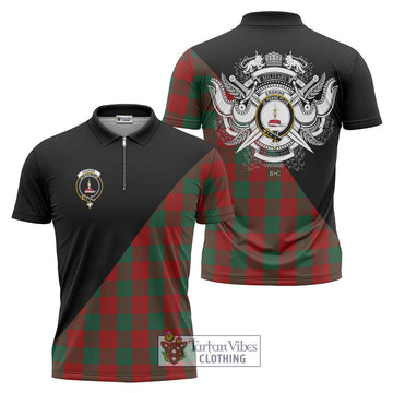 Erskine Tartan Zipper Polo Shirt with Family Crest and Military Logo Style