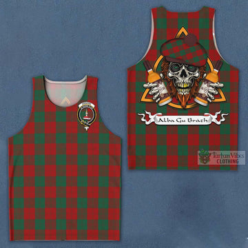 Erskine Tartan Men's Tank Top with Family Crest and Bearded Skull Holding Bottles of Whiskey