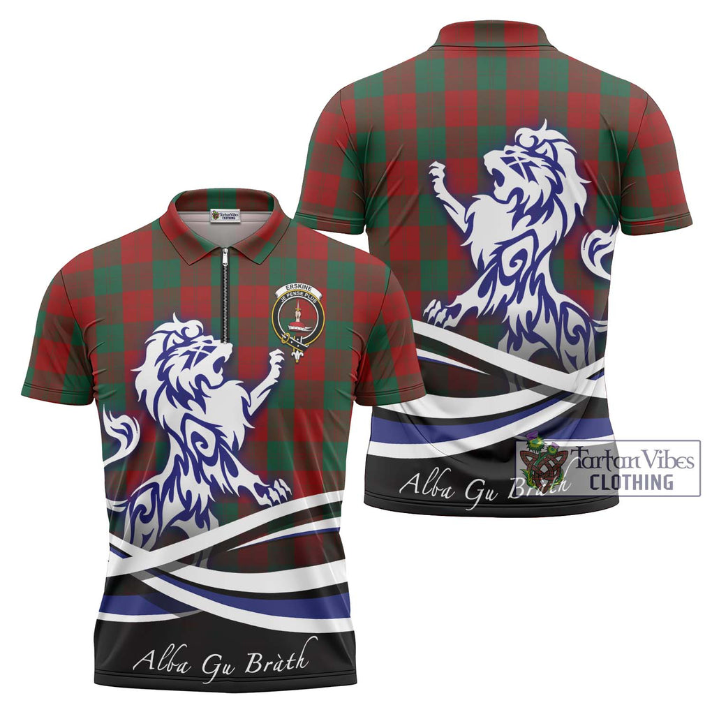 Erskine Tartan Zipper Polo Shirt with Alba Gu Brath Regal Lion Emblem Unisex - Tartanvibesclothing Shop