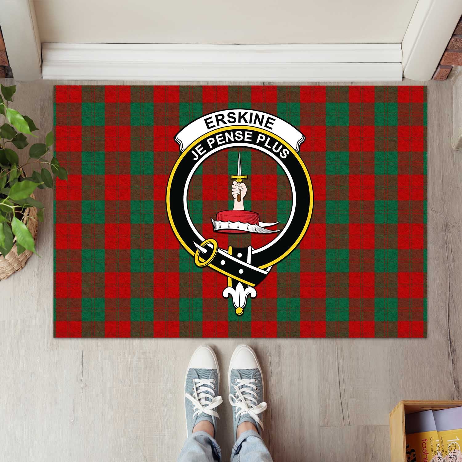 Erskine Tartan Door Mat with Family Crest - Tartanvibesclothing