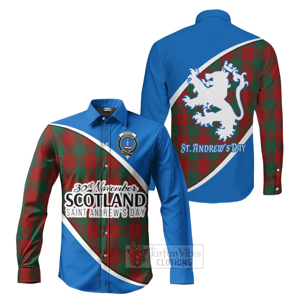 Tartan Vibes Clothing Erskine Family Crest Tartan Long Sleeve Button Shirt Celebrate Saint Andrew's Day in Style