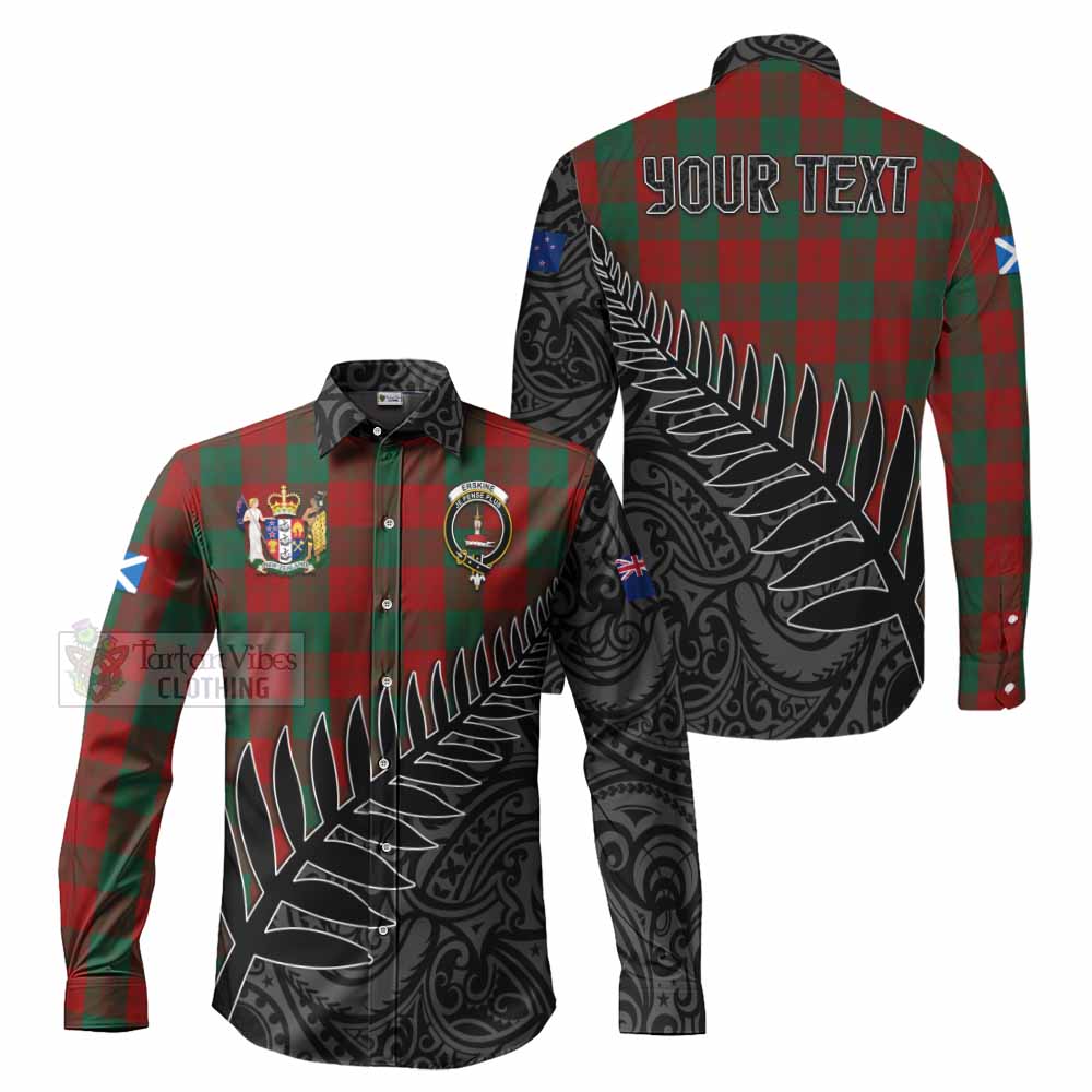 Tartan Vibes Clothing Erskine Crest Tartan Long Sleeve Button Shirt with New Zealand Silver Fern Half Style