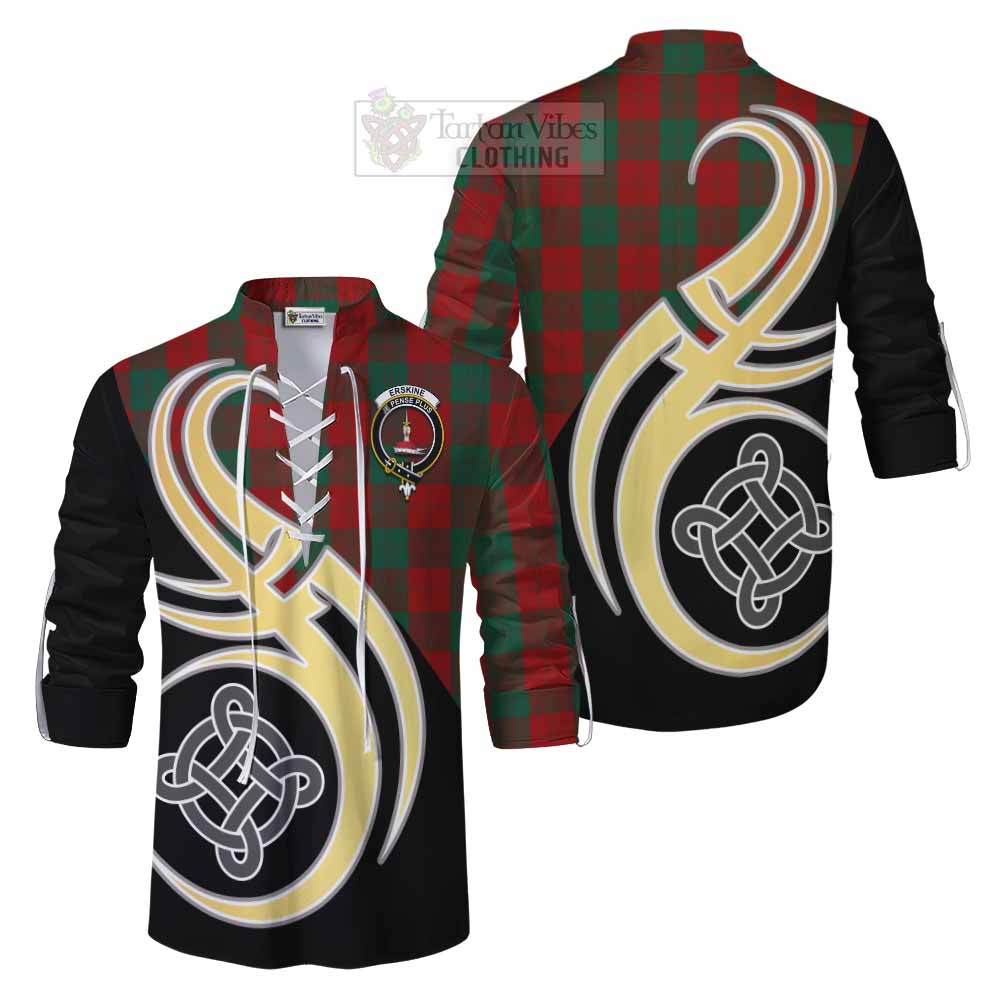 Tartan Vibes Clothing Erskine Tartan Ghillie Kilt Shirt with Family Crest and Celtic Symbol Style