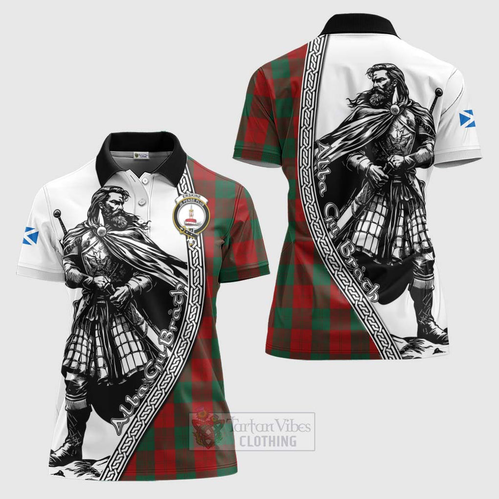 Tartan Vibes Clothing Erskine Tartan Clan Crest Women's Polo Shirt with Highlander Warrior Celtic Style