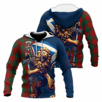 Erskine Tartan Family Crest Knitted Hoodie with Scottish Majestic Lion