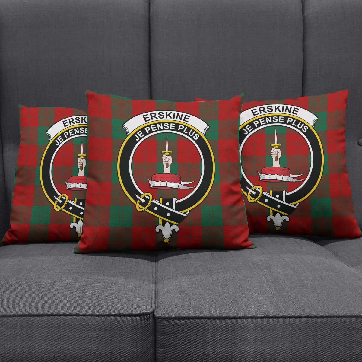 Erskine Tartan Pillow Cover with Family Crest Square Pillow Cover - Tartanvibesclothing