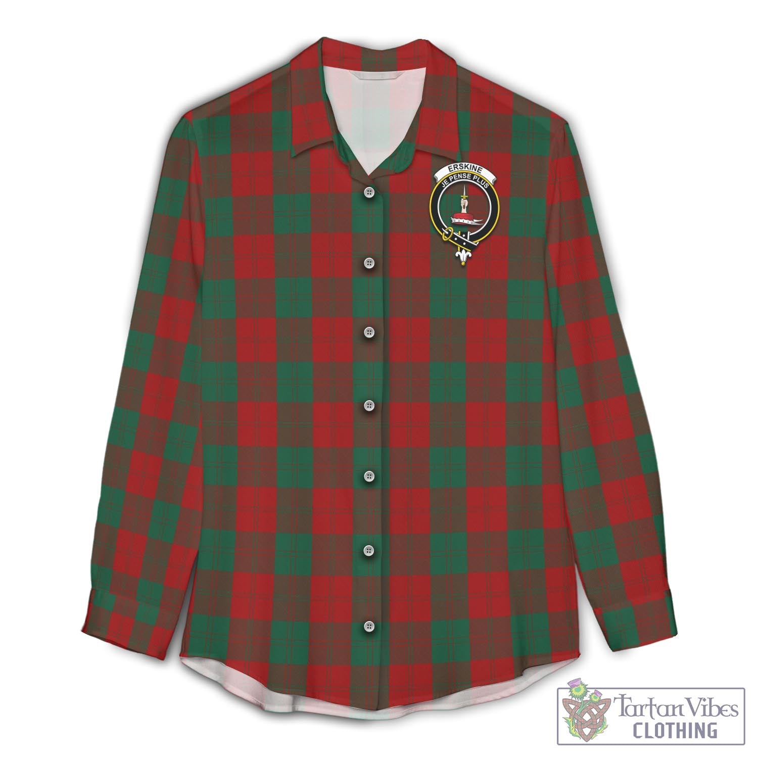 Tartan Vibes Clothing Erskine Tartan Womens Casual Shirt with Family Crest