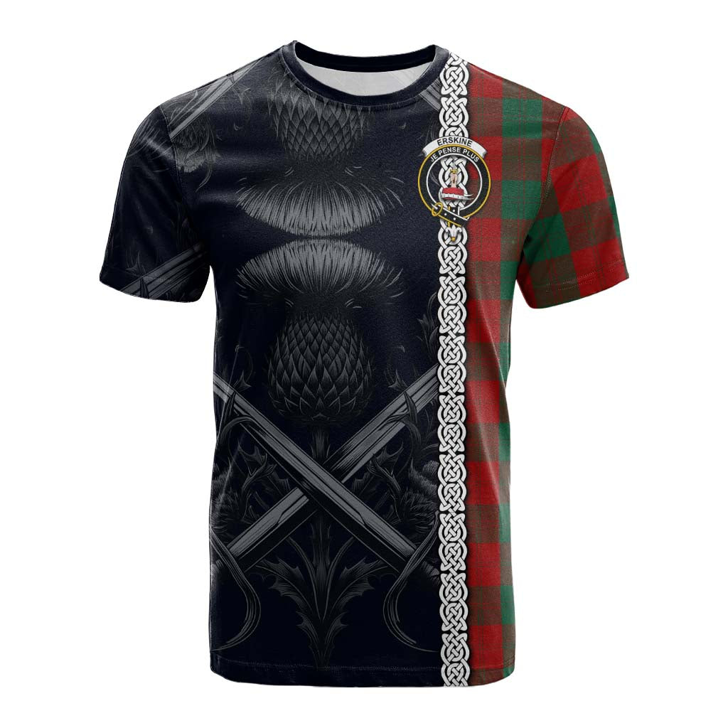 Tartan Vibes Clothing Erskine Tartan Cotton T-shirt with Family Crest Cross Sword Thistle Celtic Vibes