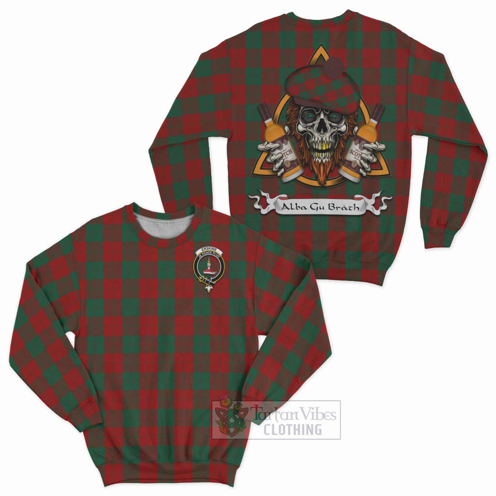 Tartan Vibes Clothing Erskine Tartan Sweatshirt with Family Crest and Bearded Skull Holding Bottles of Whiskey