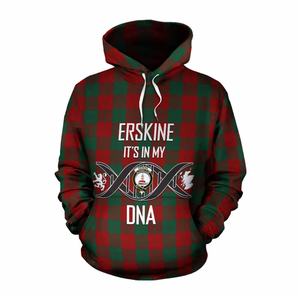 Tartan Vibes Clothing Erskine Tartan Cotton Hoodie with Family Crest DNA In Me Style