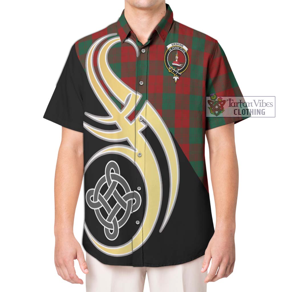 Erskine Tartan Short Sleeve Button Shirt with Family Crest and Celtic Symbol Style Kid - Tartan Vibes Clothing