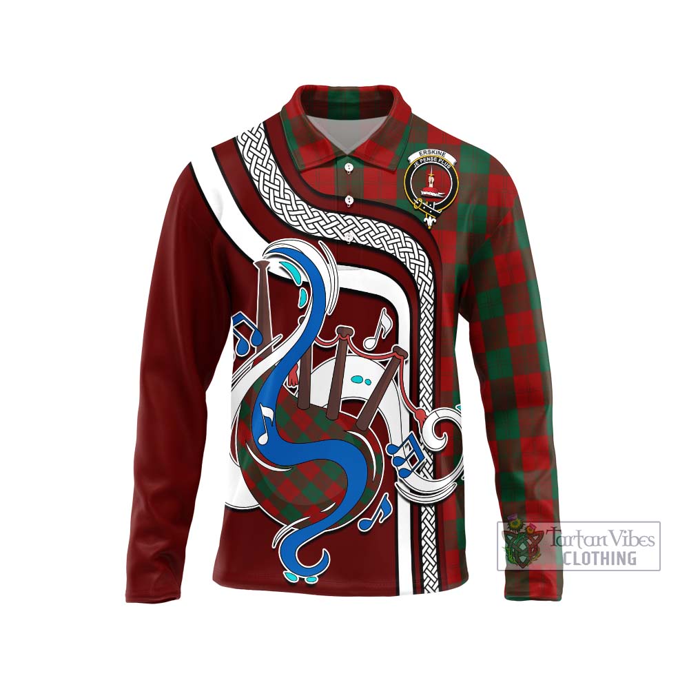 Tartan Vibes Clothing Erskine Tartan Long Sleeve Polo Shirt with Epic Bagpipe Style