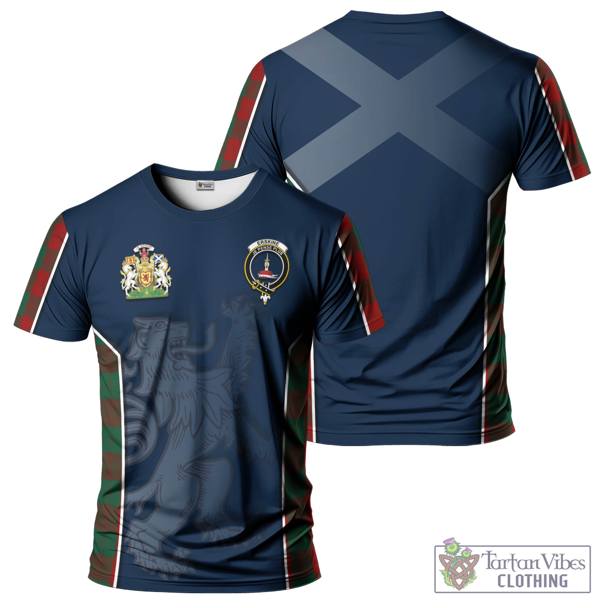 Tartan Vibes Clothing Erskine Tartan T-Shirt with Family Crest and Lion Rampant Vibes Sport Style