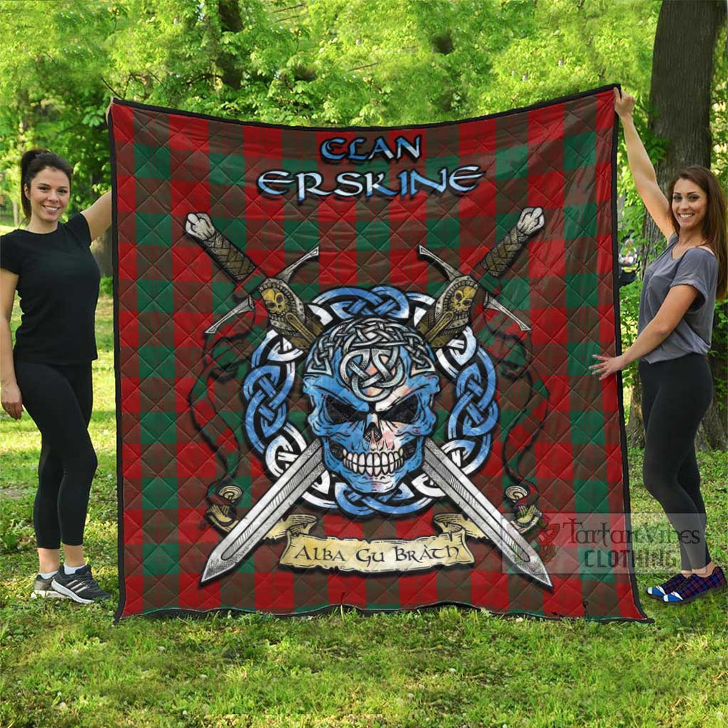 Tartan Vibes Clothing Erskine Tartan Quilt with Celtic Skull Alba Gu Brath Style