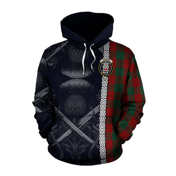 Erskine Tartan Cotton Hoodie with Family Crest Cross Sword Thistle Celtic Vibes