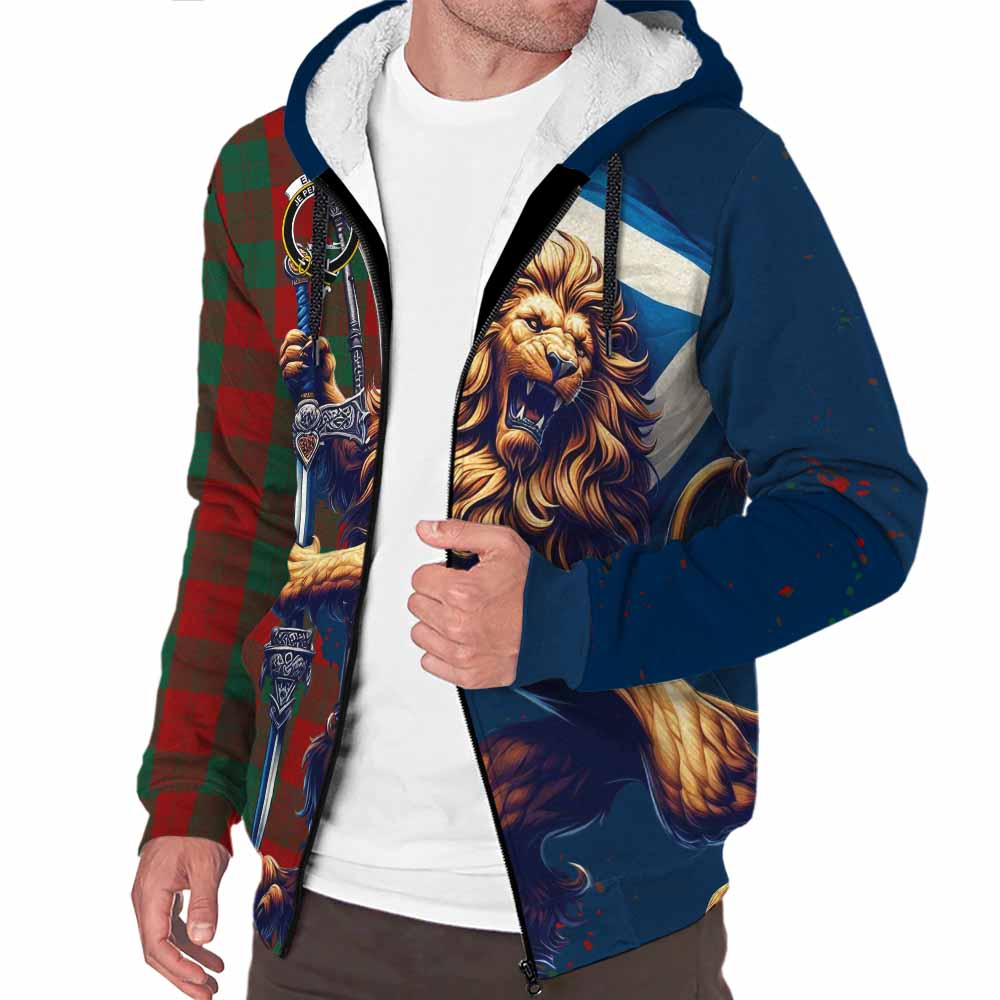 Tartan Vibes Clothing Erskine Tartan Family Crest Sherpa Hoodie with Scottish Majestic Lion